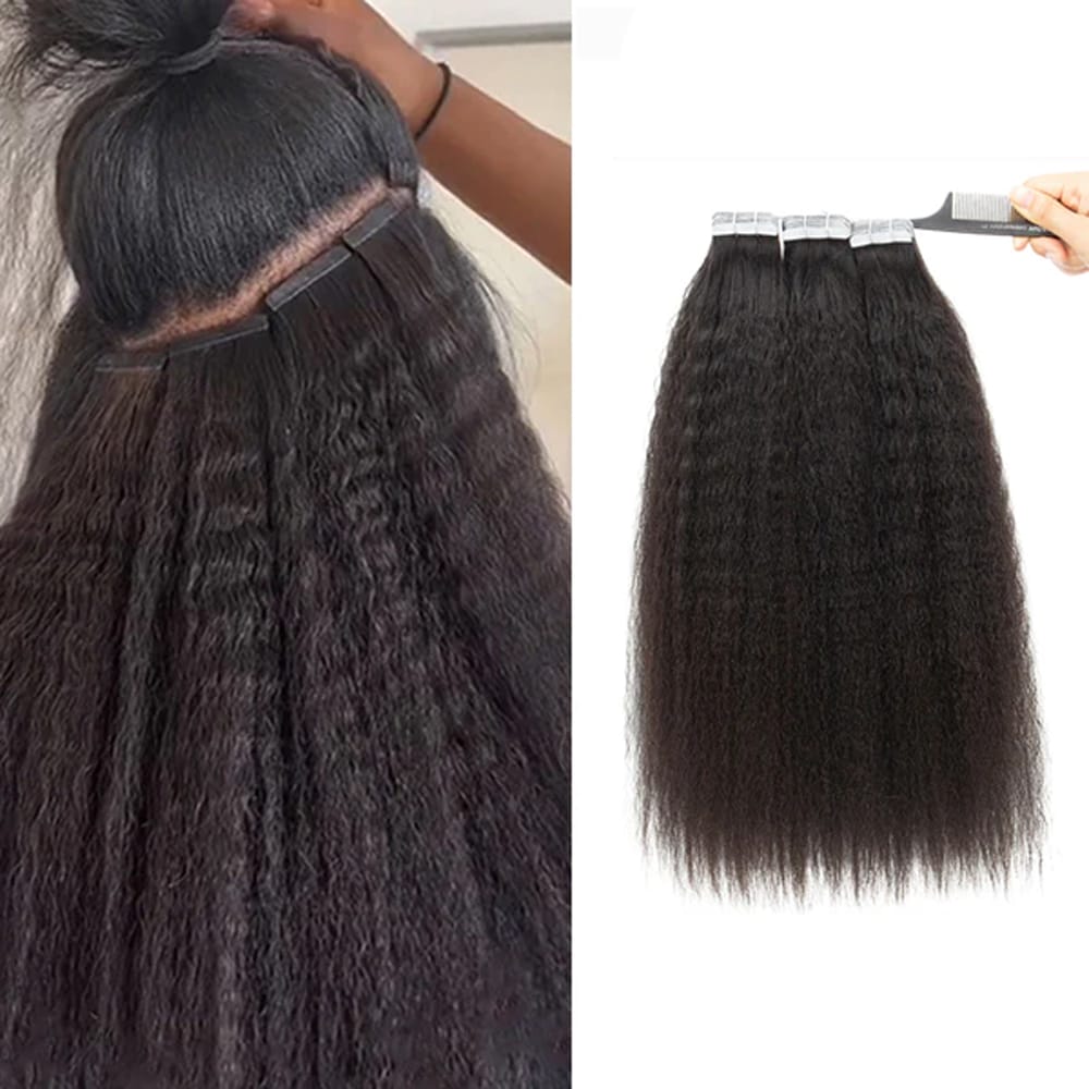 26 Inches Tape In Hair Extensions Human Hair Kinky Straight Remy Hair 20Pcs 50G Natural Color Real Human Hair Tape In Extensions