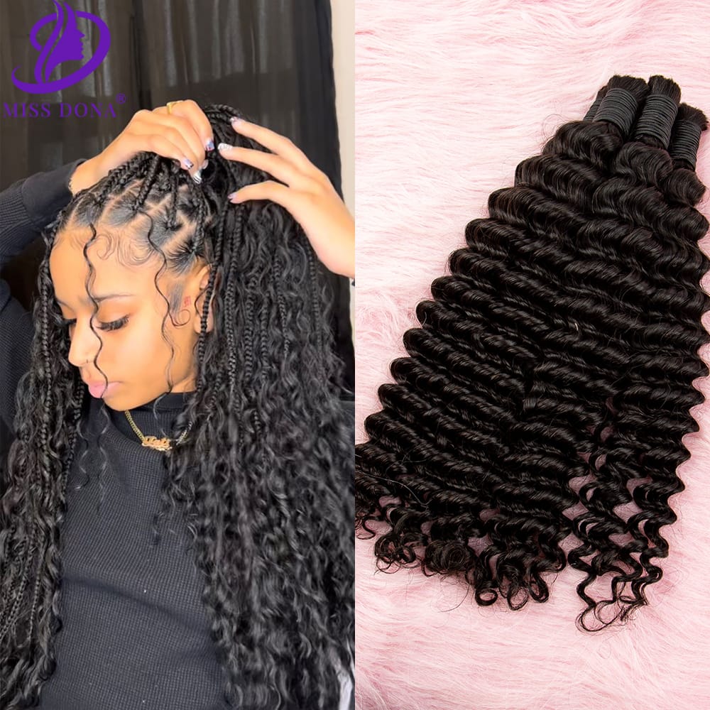 Boho Braiding Hair Extensions Bulk 100% Human Hair Natural Black Deep Curly Hair Extensions Bundles Hair Beauty for Boho Braids