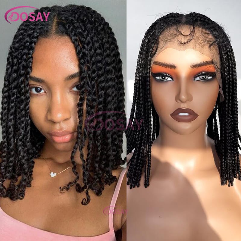 Afro Spring Goddess Short Bob Braids Wig Twist Curls Braided Full Lace Wigs Transparent Lace Synthetic Wig Pre-Plucked Baby Hair