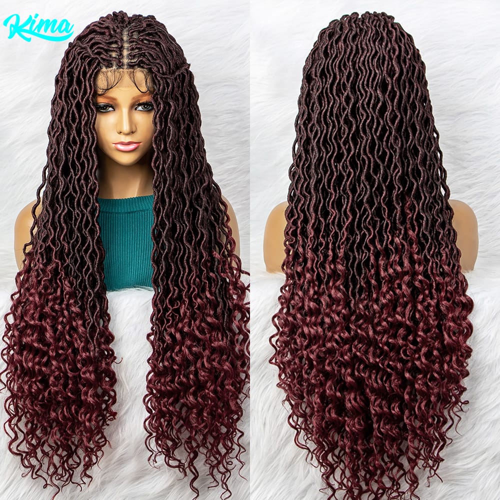 32 inch Burgundy Color Synthetic Lace Front Wig Braided Wigs With Baby Hair Braided Lace Front Wigs Curly Dreadlocks Wigs