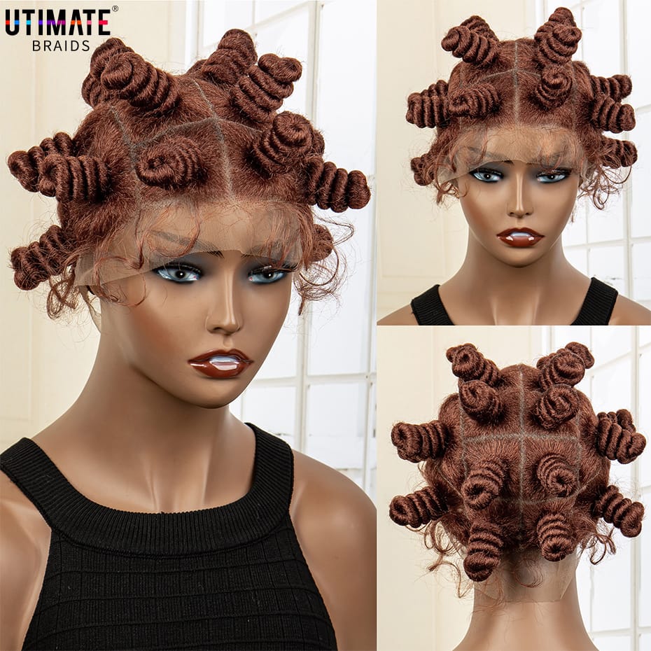 Colorful Bantu Knotless Box Braided Wigs for Black Women Synthetic Full Lace Buns Braids Wig with Baby Hair African Braiding Wig