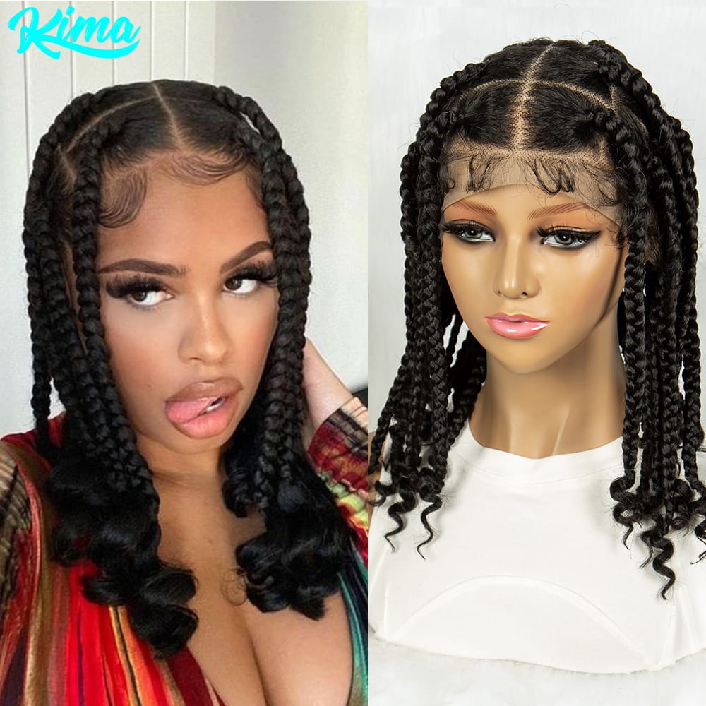 KIMA Short Synthetic Braiding Wigs Square Box Braided HD Full Lace Wigs 14 Inches  for Africa Women Braided Wig with Baby Hair