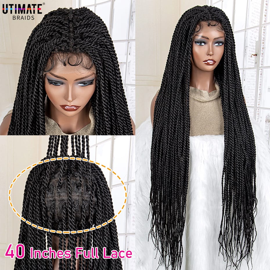 40 Inches Super Long Synthetic Full Lace Twist Box Braided Wigs Lace Frontal Wigs Knotless with Baby Hair for Africa Women