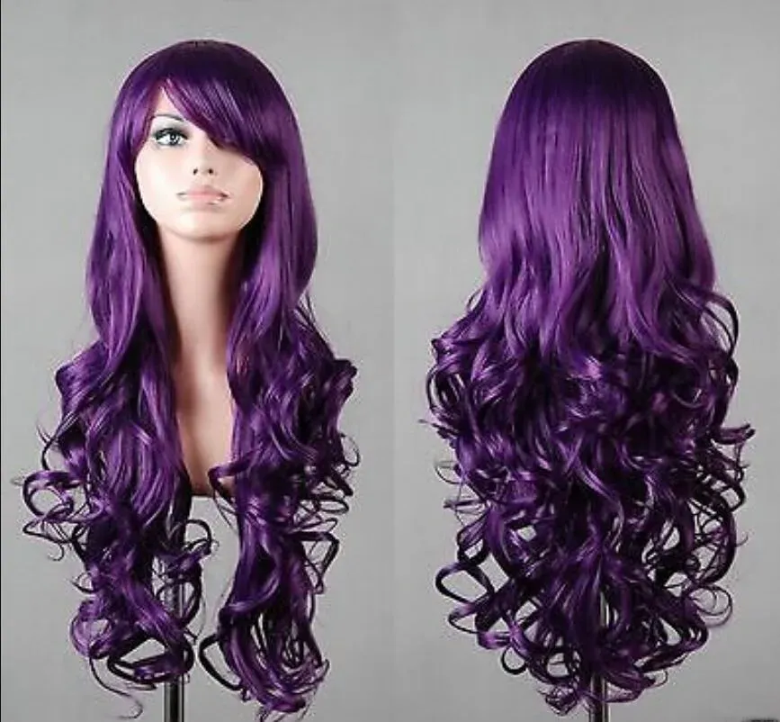 Charm Long Dark Purple Curly Cosplay Hair wig For Women’s Christmas Halloween Costume Party Wigs
