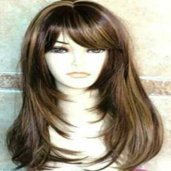 Fashion Long dark Brown mix golden blonde Straight Women's Cosplay Hair wigs