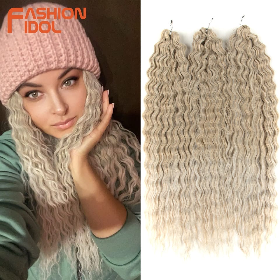 Ariel Water Wave Twist Crochet Hair Synthetic Braids Hair Ombre Blonde 22 Inch 3PCS Curl Hair Deep Wave Braiding Hair Extensions