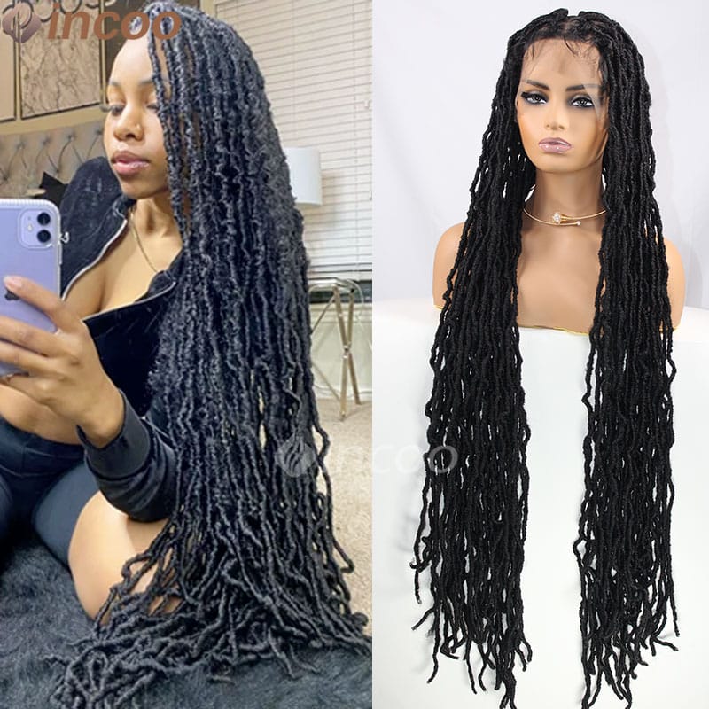 Synthetic Full Lace Braid Butterfly Locs Wig Crochet Faux Locs Braids Wig for Black Women 40 Inch Dreadlocks Braiding Hair Wig