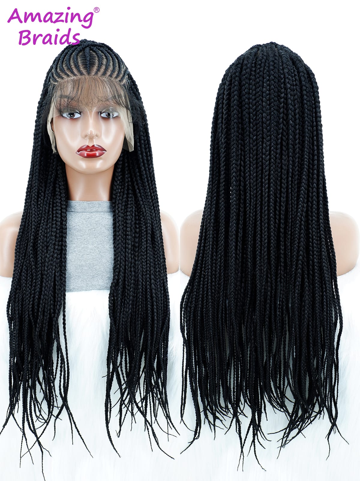 13X7 Lace Braided Wig Synthetic Braid Wigs Lace Frontal Wig with Baby Hair Box Braided Wig for Black Women Knotless Braid Wigs