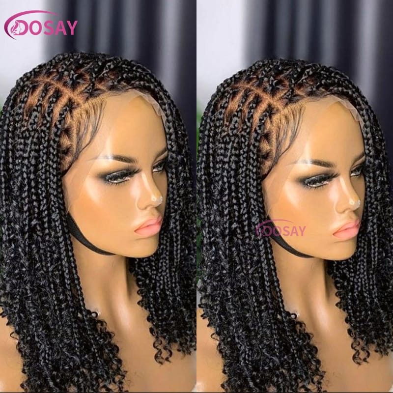 Synthetic Curly Wigs Short Bob 360 Full Lace Braids Wigs  12 Inch Boho Knotless Braided Wigs Goddess Box Wig Pre-Pluck Baby Hair