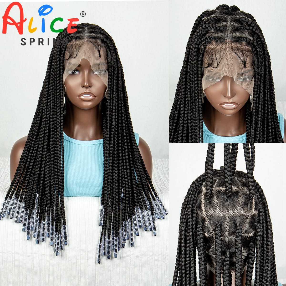 Full Lace Braided Wigs for Women Synthetic Lace Front Braided Wigs with Beads Knotless Cornrow Twist Braids Wigs with Baby Hair