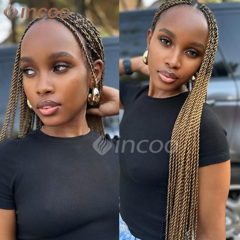 36 Inches Synthetic Straight Twist Braided Wigs With Baby Hair For Black Women Senegalese Twist Wig Heat Resistant Braiding Hair