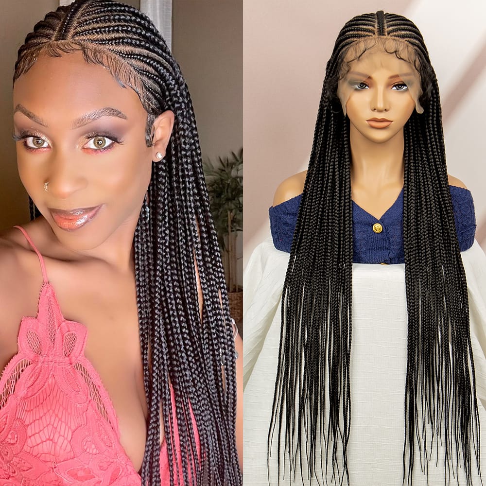 Long Synthetic Braiding Wigs 36 inches Cornrow Braided Wigs with Baby Hair Synthetic Afro Braids Wigs for Black Women