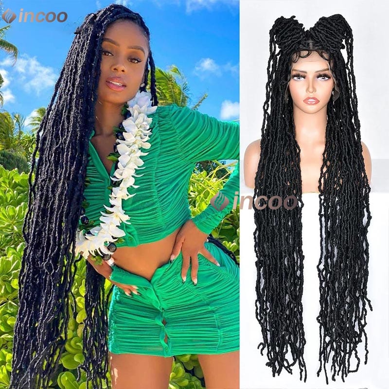 40 Inch Full Lace Braided Wig Synthetic Locs Crochet Natural Braided Hair Artificial Wig Braid Long Curly For Black Woman's Wig