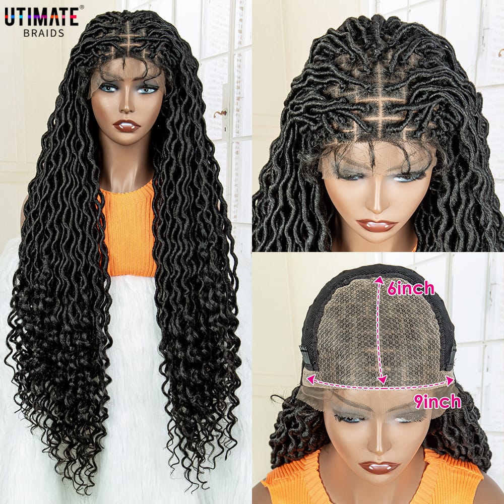 Synthetic Long Braided Wigs Lace Front Wigs Curly Ends Box Braided Lace Front Wig with Baby Hair for Black Women Afro Wig
