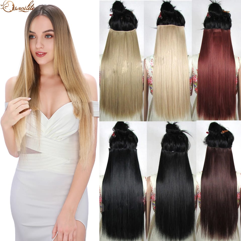 S-noilite Synthetic Clip in Hair Extensions Black Brown Natural Straight 58-76cm Long High Tempreture Hair Extension Hairpiece