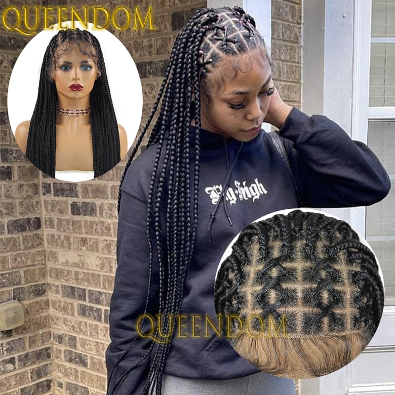 36 Inch Synthetic Criss Cross Braid Wig Full Lace Box Braids Crochet Wig With Baby Hair Knotless Silky Cornrow Plait Braided Wig