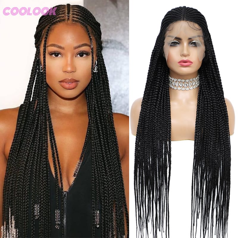 36'' Hd Lace Braided Wigs Box Braids Synthetic Lace Front Wigs Faux Locs Braided Wigs Fulani Cornrow Braids Wig With Baby Hair