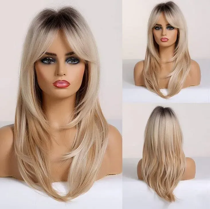 Women’s Long Mixed Blonde Straight Ladies Natural Blonde Party Cosplay Hair Wig
