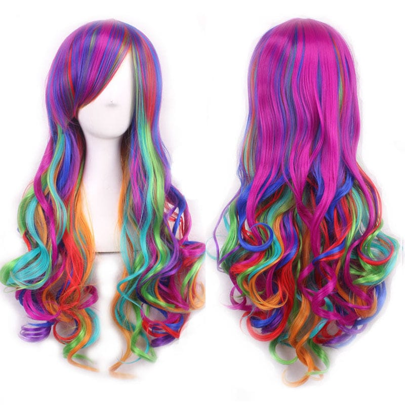 Women Wig Multicolor Long Curly Wavy Hair Cosplay Party Full Wigs