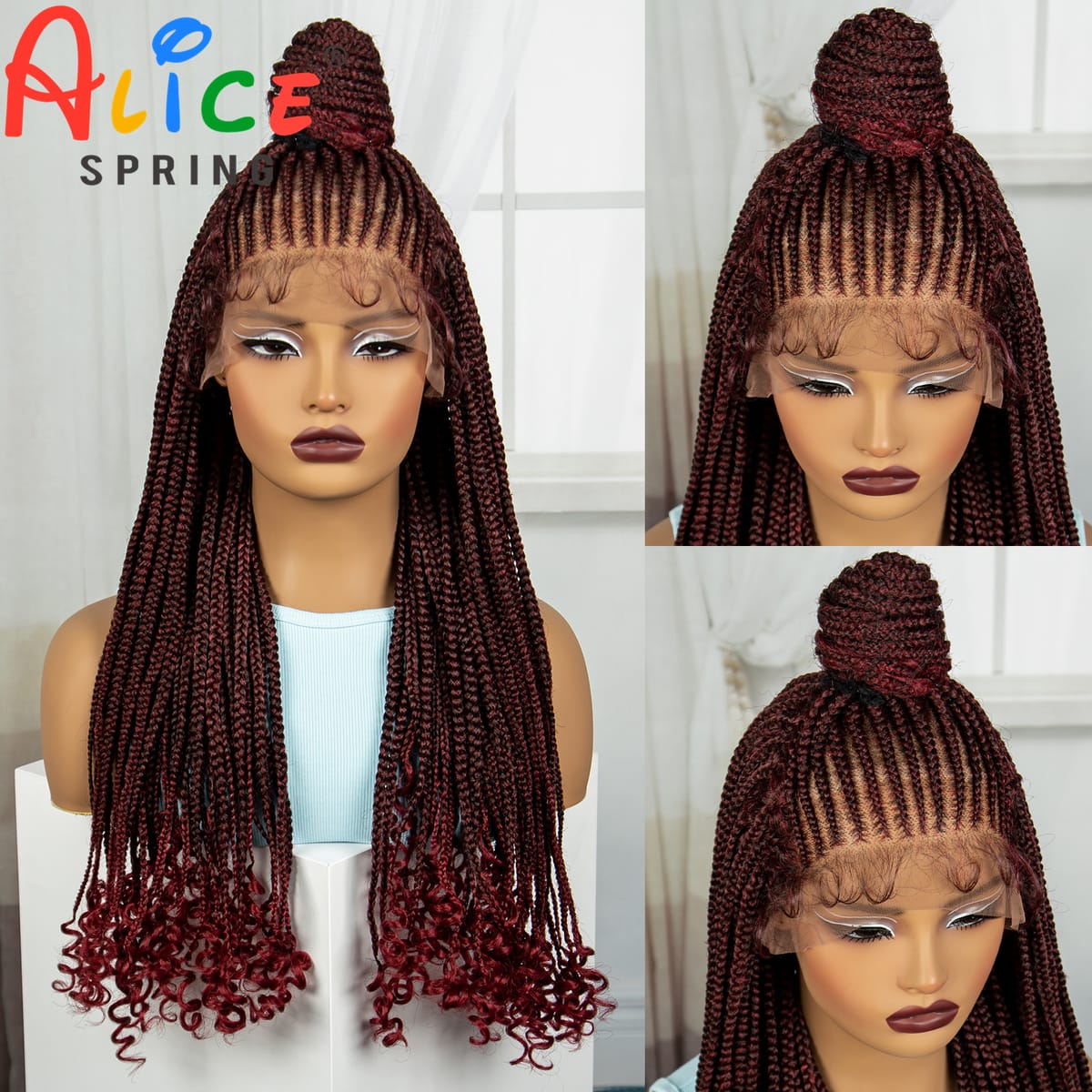26 inch 13x4 Lace Front Synthetic Updo Braided Wigs With Curly Ends for Black Women Cornrow Braiding Hair Wigs with Baby Hair