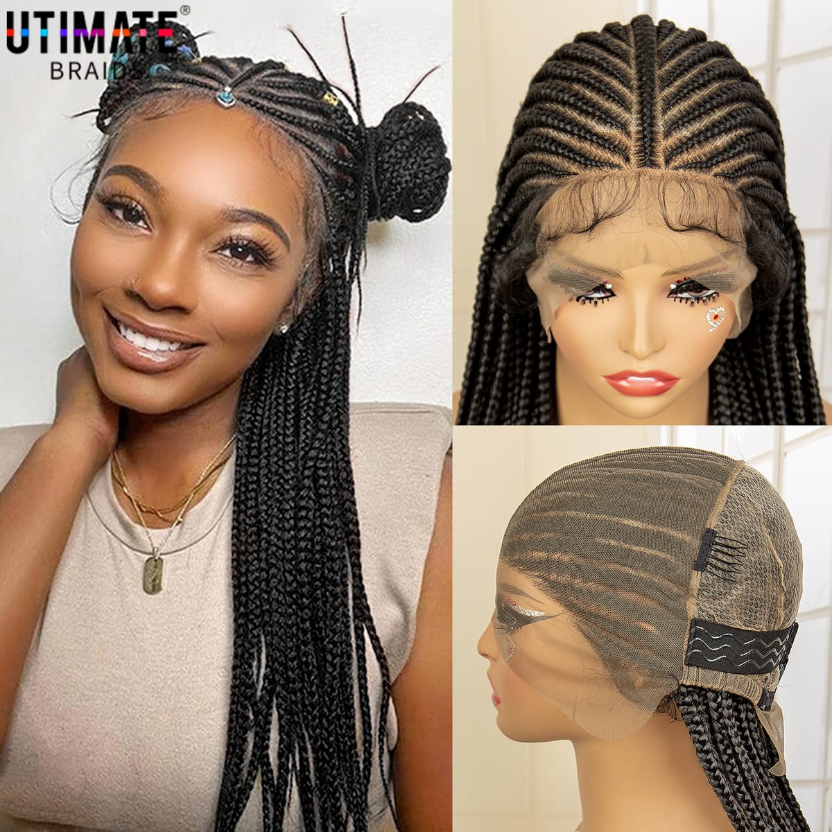 Synthetic Cornrow Box Braided Wigs Full HD Lace Box Braids Wig with Baby Hair for Black Women Lace Frontal Braiding Wig