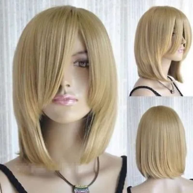 Free Shipping Hot Sell! Short Gold Blonde Straight Cosplay Hair Wig With Bang