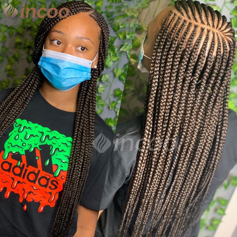 36Inch Synthetic Braids Wig Cornrow Lace Front Wigs Side Part Braid Wig Black Women Box Braided Frontal Lace Wigs With Baby Hair