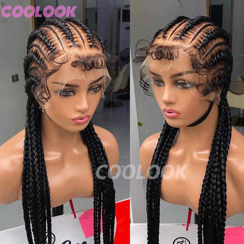 36" Full Lace Braided Wigs Synthetic Jumbo Braids Cornrows Braids Wig Knotless Box Braided Wigs Black Women Lace Front Wigs Hair