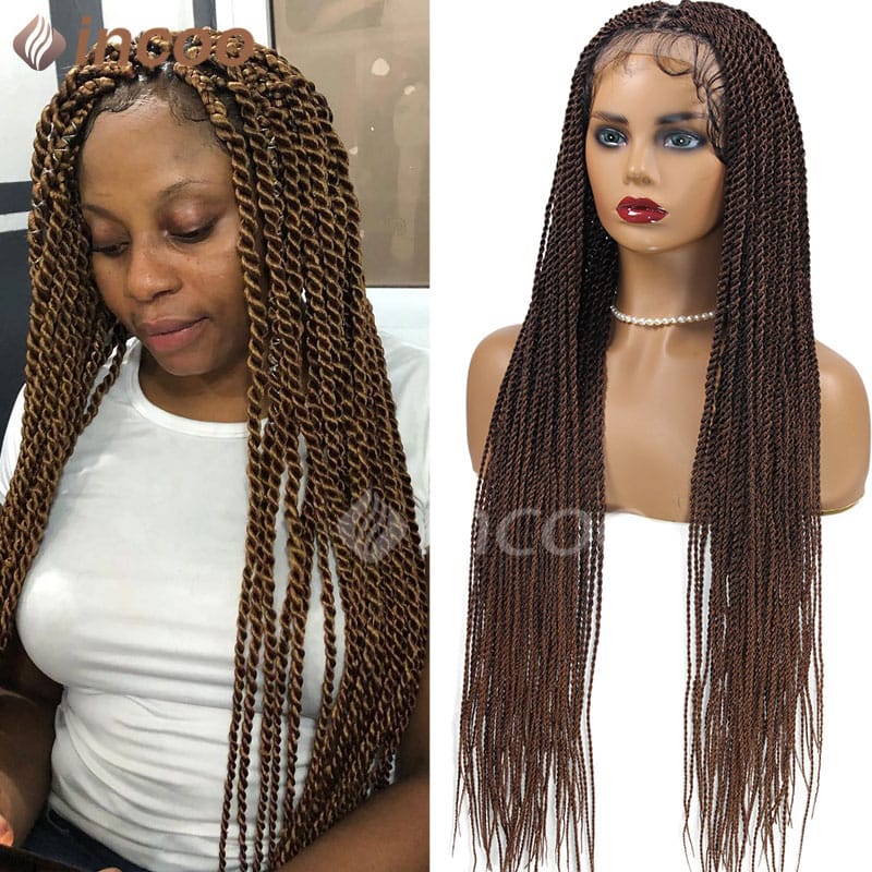 Synthetic Full Lace Braided Wigs For Black Women 36 Inch Long Senegalese Twist Braiding Hair Wig Box Braided Wig With Baby Hair