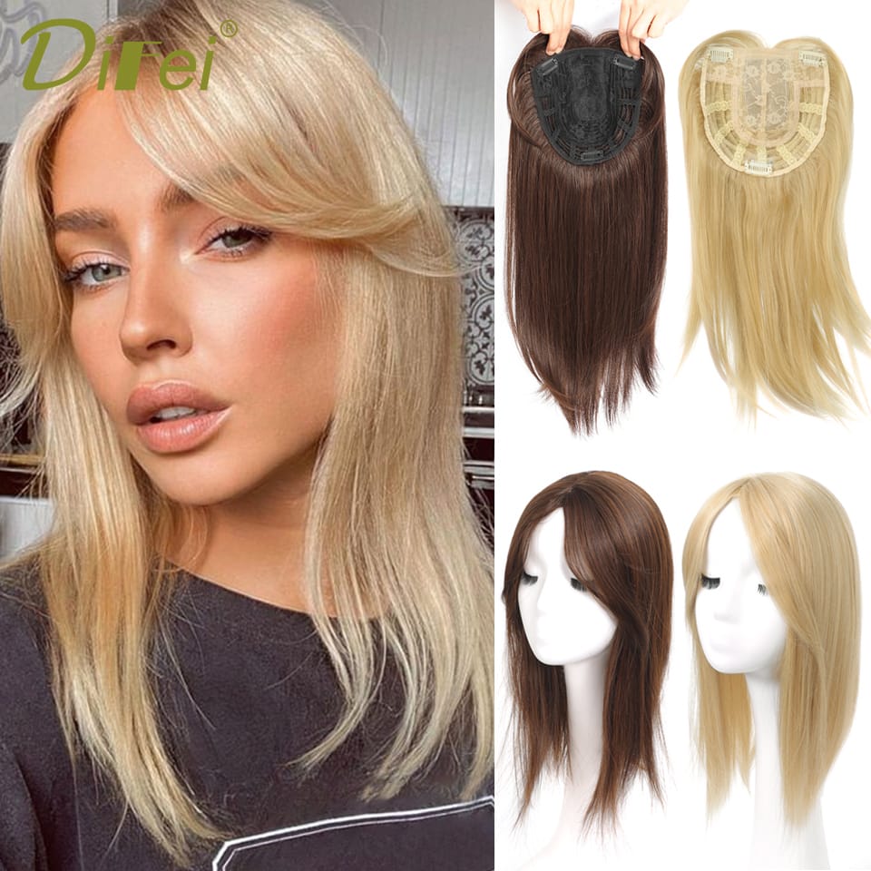 Middle Part Topper Clip In Hair Extension Synthetic Reissue Block Hair Wigs For Women Toupee Hair Cover White Hair Sparse Hair