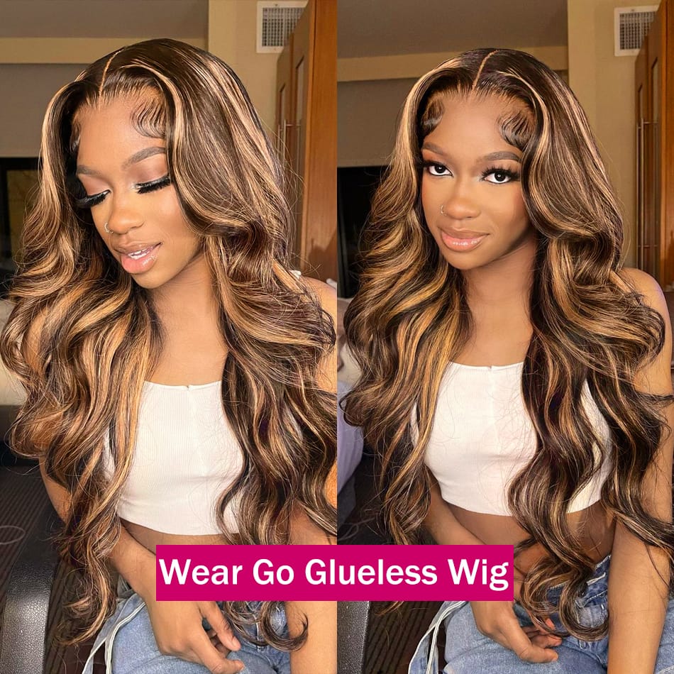 Highlight Glueless Wig Human Hair Body Wave Wigs Colored Lace Front Wig 6X4 7x4 Glueless Wig Human Hair Ready To Wear And Go
