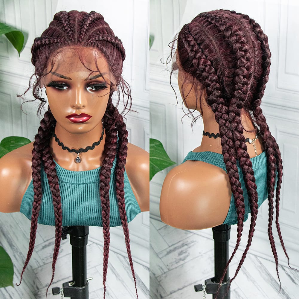 Box Braided Wigs With Baby Hair Medium Long Synthetic 26 Inches Heat Resistant Braiding Hair WigFor Black Women Afro Wig