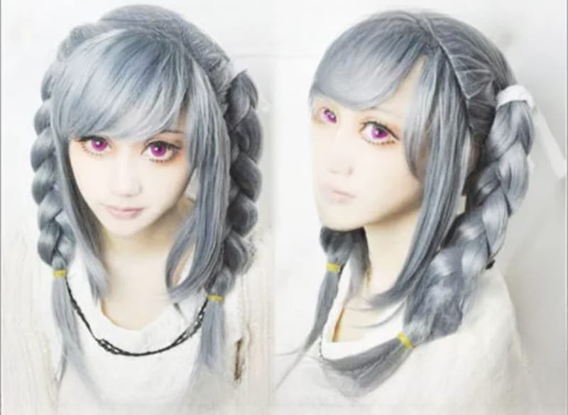 Free Shipping Fashion Gray Braid Danganronpa Dangan Ronpa Peko Pekoyama Cosplay Hair wig