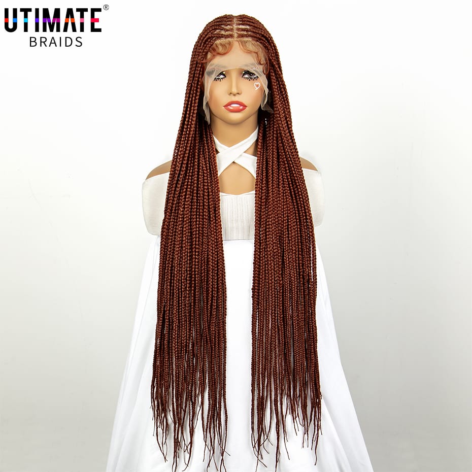 350# Colored Full Lace Knotless Box Braided Wigs for Black Women 32 Inches Lace Frontal Cornrow Braiding Wig with Baby Hair