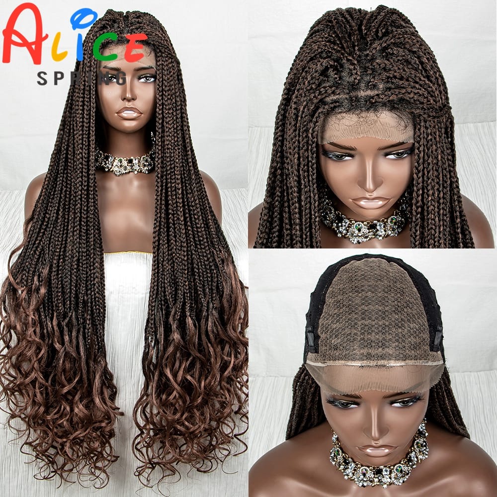 36 Inch 1B-30 Synthetic Braided Lace Front Wig Crochet Braid Lace Wig with Baby Hair for Black Women Knotless Box Braiding Hair