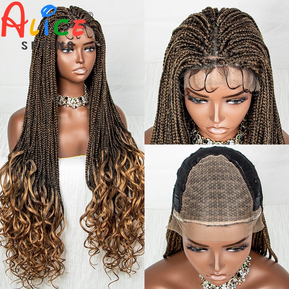 36 Inch 1B-27 Synthetic Braided Lace Front Wig Crochet Braid Lace Wig with Baby Hair for Black Women Knotless Box Braiding Hair