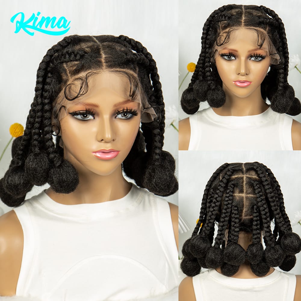 Kima Burgundy Synthetic Jumbo Box Braided Wigs 350 Colored Bubble Braids Full Lace Wigs with Baby Hair for African Women