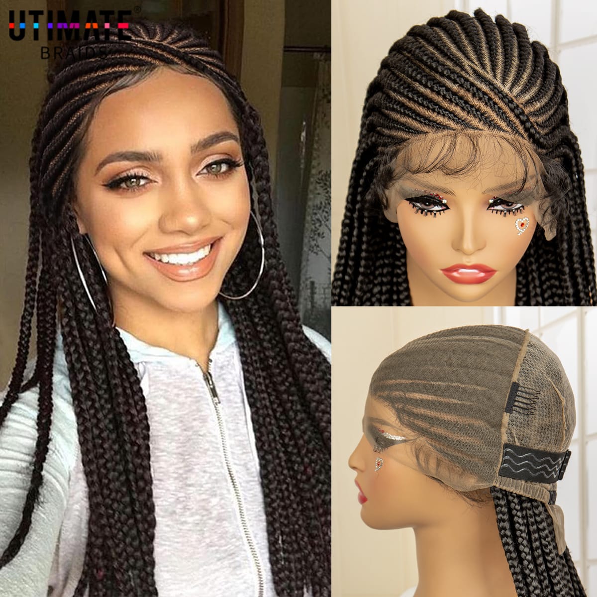36 Inches Synthetic Full Lace Braided Wigs with Baby Hair Cornrow Braided Wigs for Black Women Twist Knotless Box Braid Wig