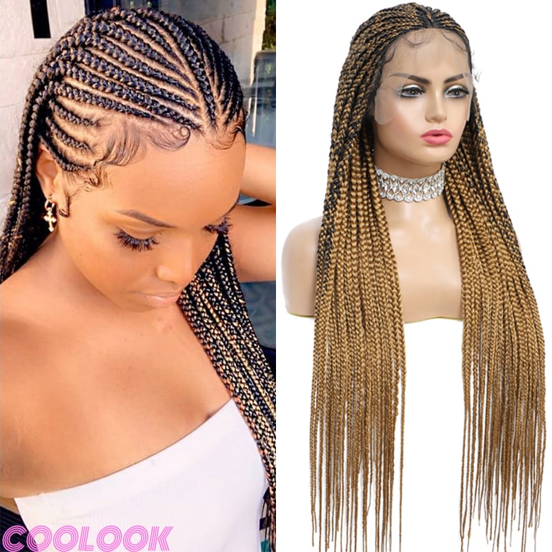 Cornrow Synthetic Lace Front Braided Wigs 36 Inch Natural Blonde Braids Wig with Baby Hair Goddess Lace Frontal Wig for Braiding