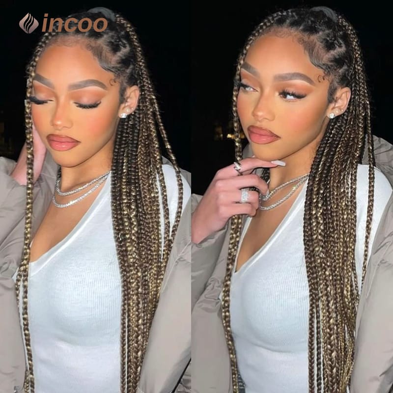 Incoo Synthetic Braided Wigs Full Criss Cross Braids Full Lace Wigs Black Wig Women Goddess Hair Knotless Box Braiding