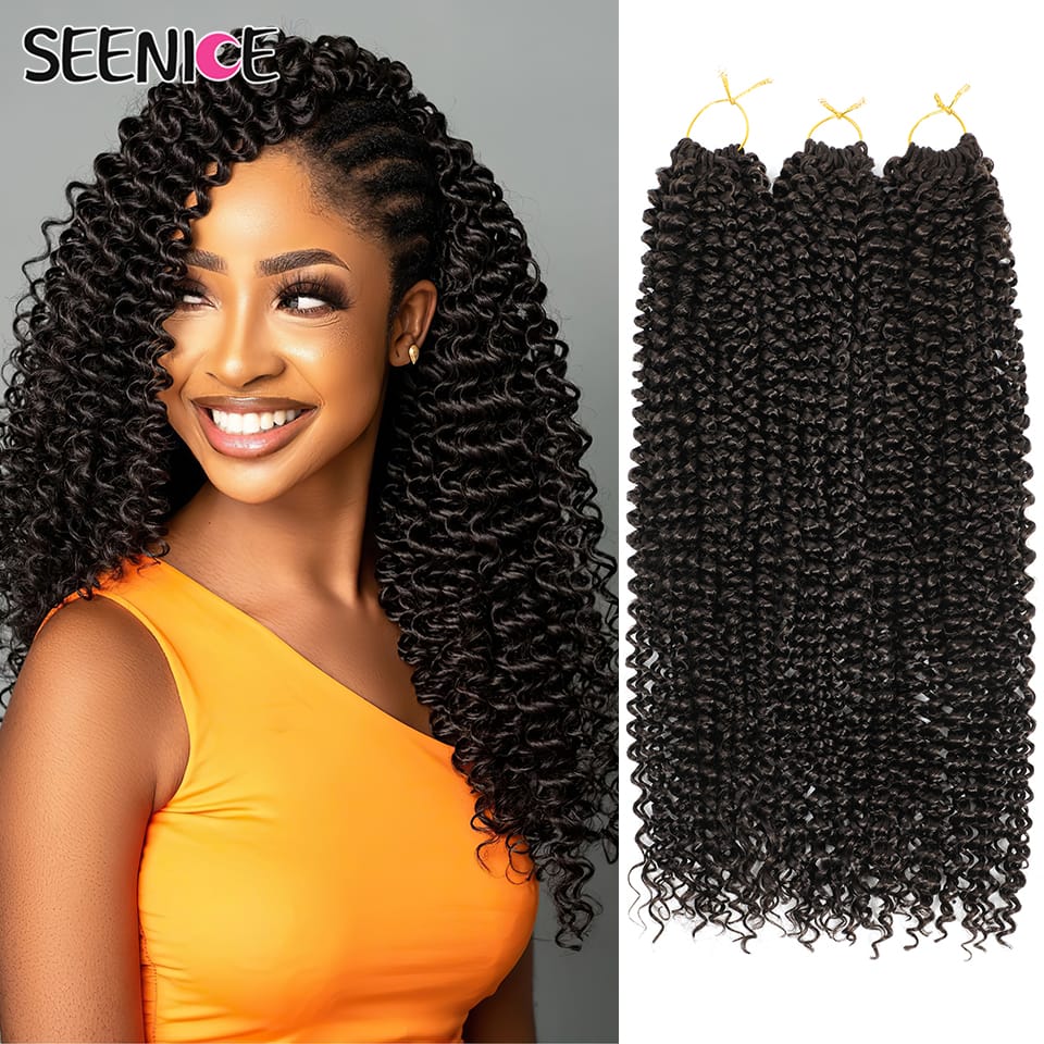 Afro Curls Crochet Hair Water Wave Synthetic Braiding Hair Extensions For Women Natural Ombre Brown Twist Braids Kinky CurlyHair
