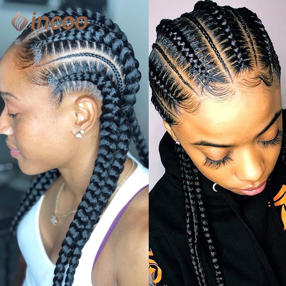36 Inches Synthetic Braided Wigs With Baby Hair Full Lace Frontal Black Knotless Box Braids Wig For Black Women Cornrow Wigs