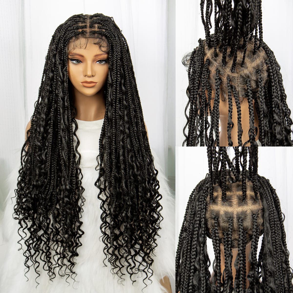 Synthetic Bohemian Braids Wigs for Women Full Lace Box Braided Wig with Baby Hair Knotless Brading Wig Lace Front Boho Braid Wig