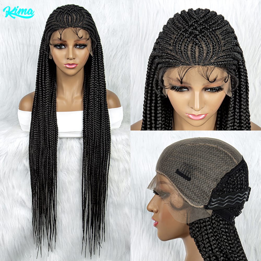 Braided Wigs For Black Women Cornrow Box Braids Wig With Baby Hair Synthetic Lace Front Wig Braid African