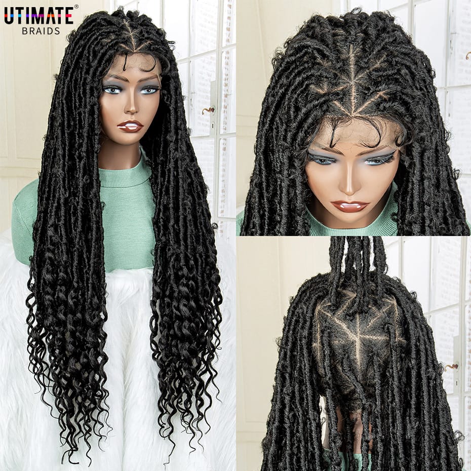 Synthetic Braided Wigs 28 Inches Full Lace Frontal Wigs Water Curly Wave Knotless Dreadlock Braiding Wigs with Baby Hair