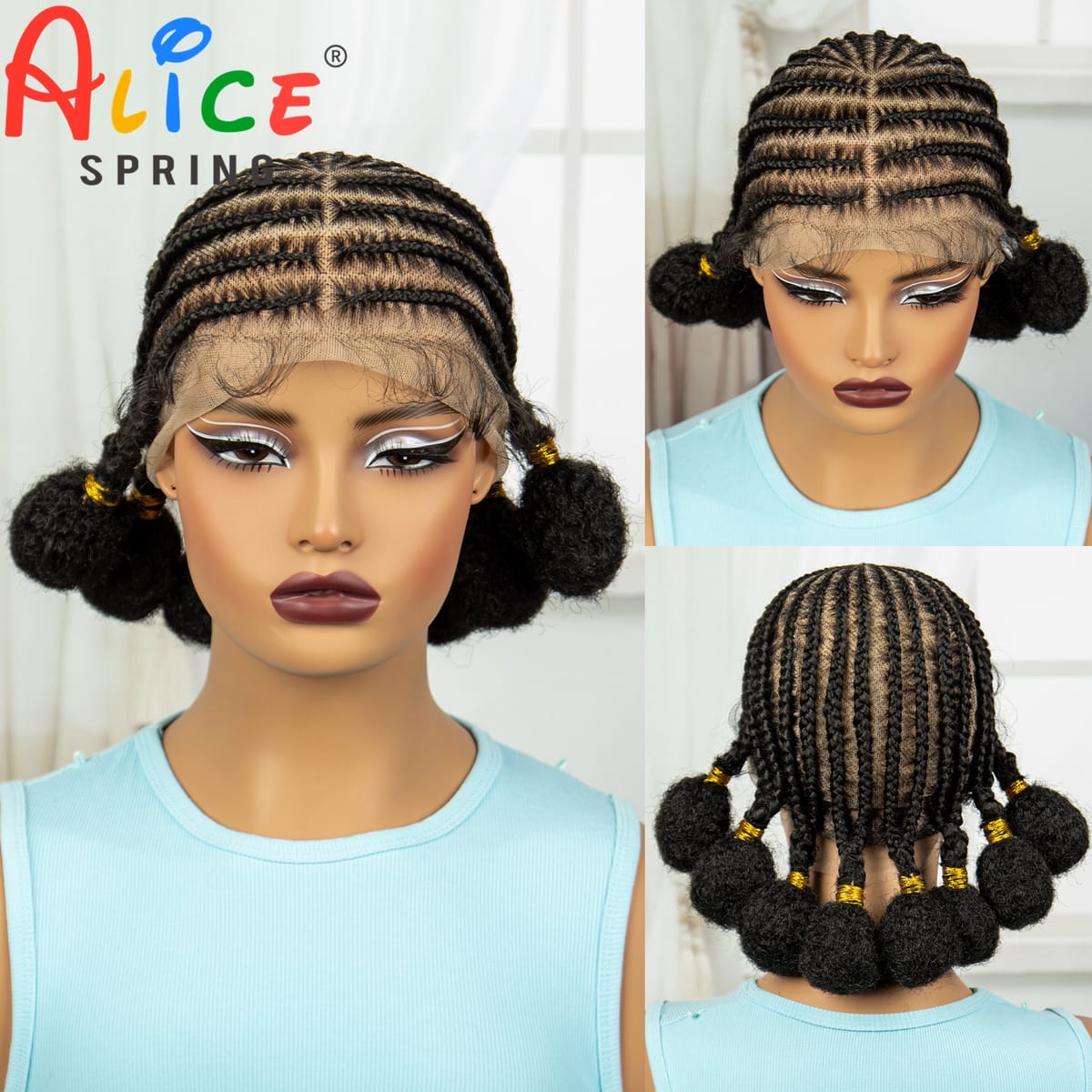 10 Inch Synthetic Natural Cornrow Braids Transparent Full Lace Wigs Braiding Hair Wig with Baby Hair Bantu Braided Wig for Women