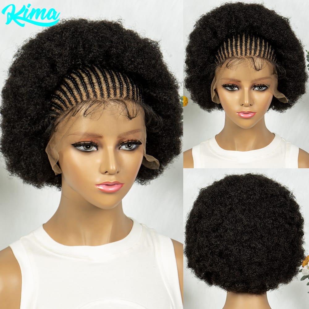 Kima Cornrow Braided Lace Wigs 13x6 Lace Frontal Wig Knotless Puffy Stitch Braids Kinky Hair Wigs for Black Women