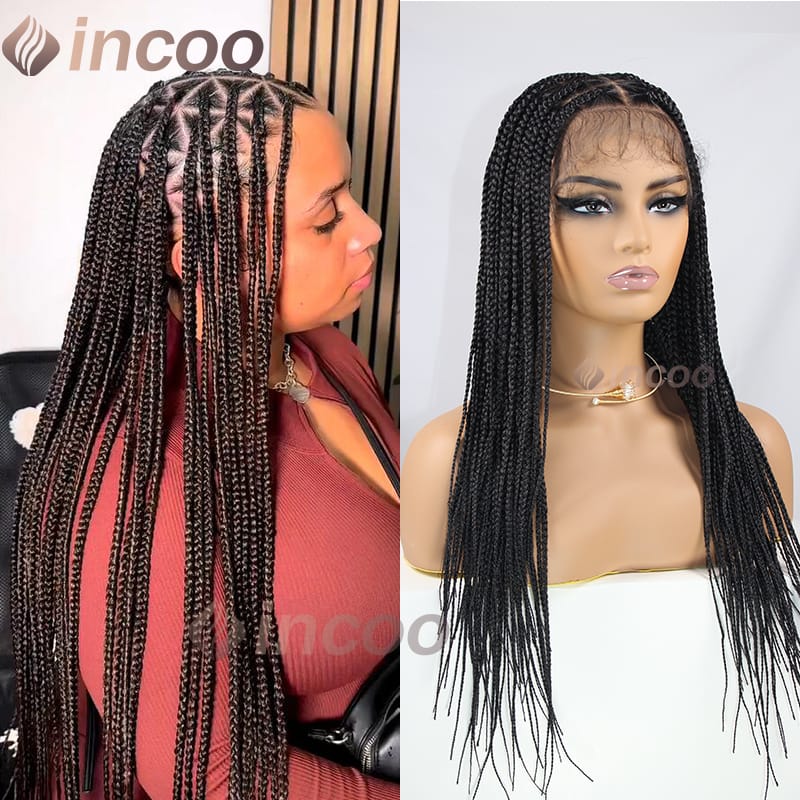 Triangle Knotless Braided Wigs Synthetic Hair Wigs Incoo Full Lace Frontal Wigs Baby Hair Jumbo Box Braids Wig African Wigs 26"