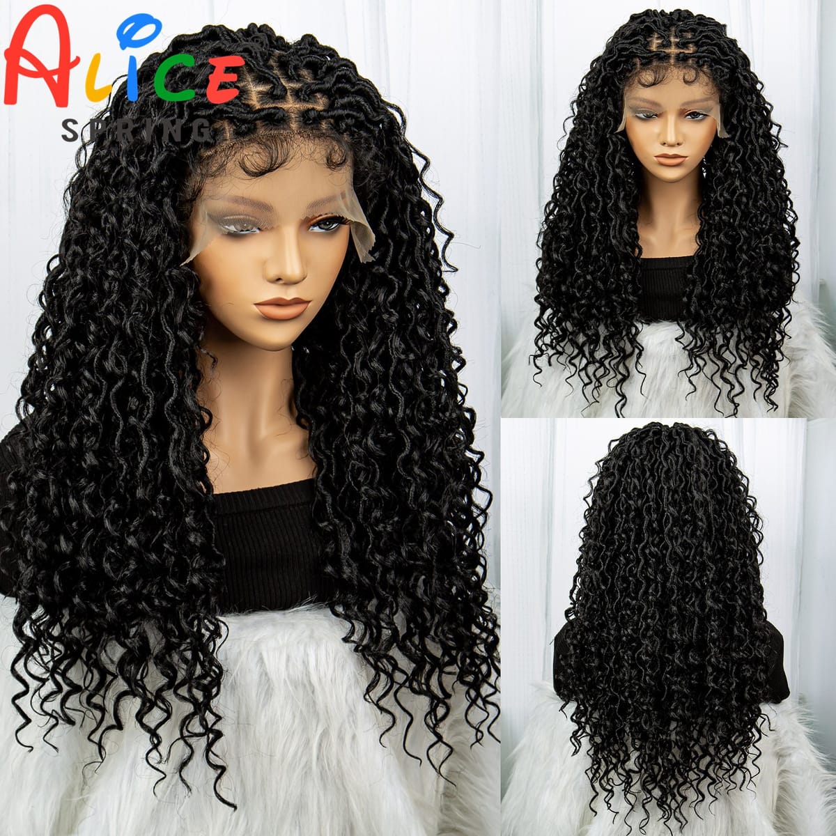 26 Inch Synthetic Lace Front Square Knotless Box Curly Braiding Hair Wig Braided Wigs with PrePlucked Baby Hair for Black Women