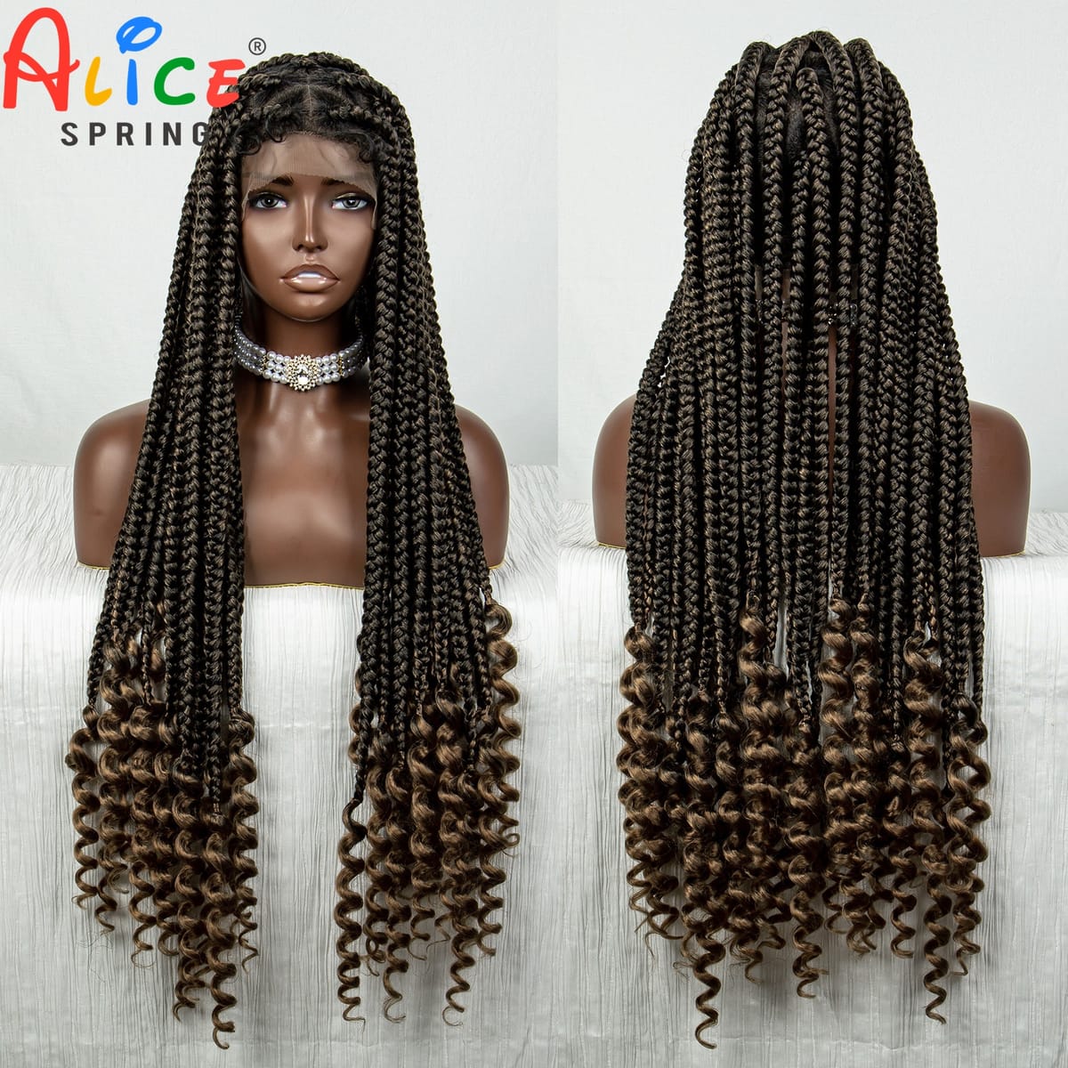 4/27 Synthetic Full Lace Braided Wig 34 Inch Big Knotless Box Lace Braided Wig for Black Women Wave Ends Crochet Braiding Hair